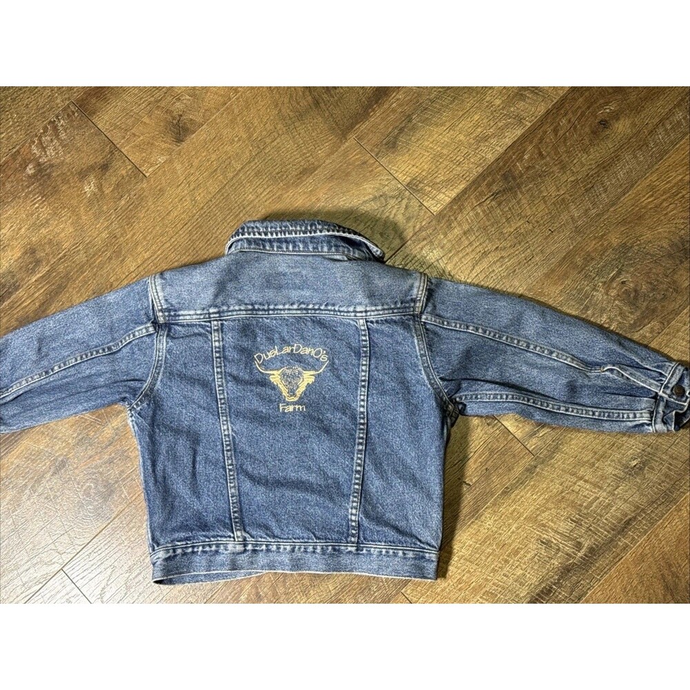 Vintage Bugle Boy Embroidered Bull Farm Trucker Denim Jean Jacket Youth Large